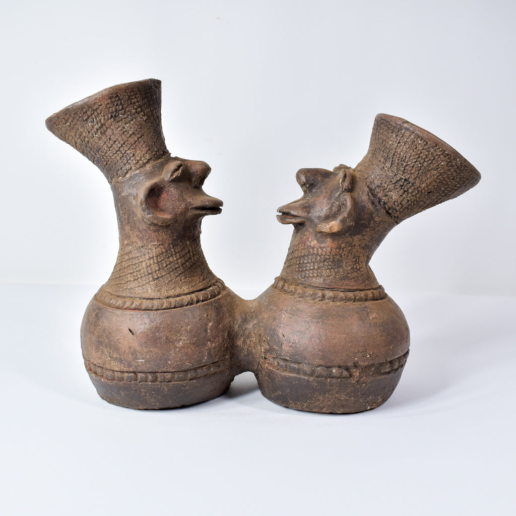 Mangbetu Double Figure Marriage Clay Vessel Congo