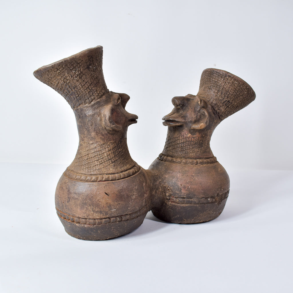 Mangbetu Double Figure Marriage Clay Vessel Congo