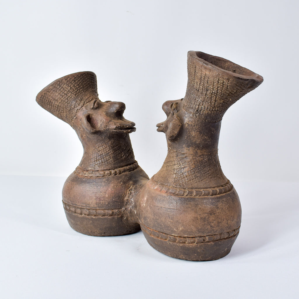 Mangbetu Double Figure Marriage Clay Vessel Congo