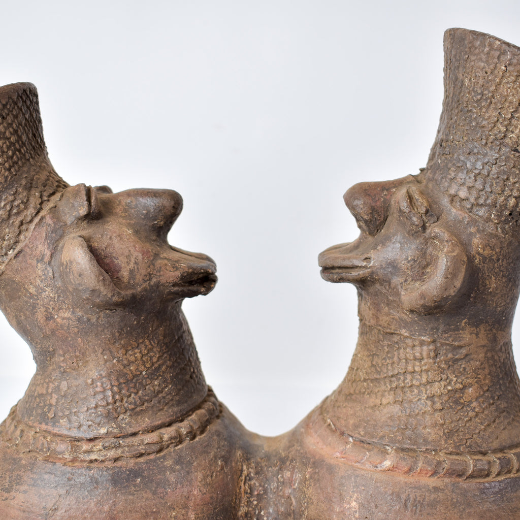 Mangbetu Double Figure Marriage Clay Vessel Congo