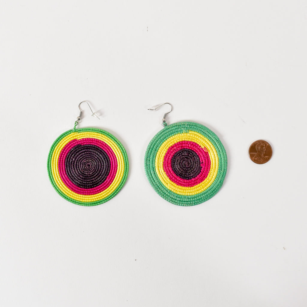 Red Green and Yellow Uganda Sisal Earrings