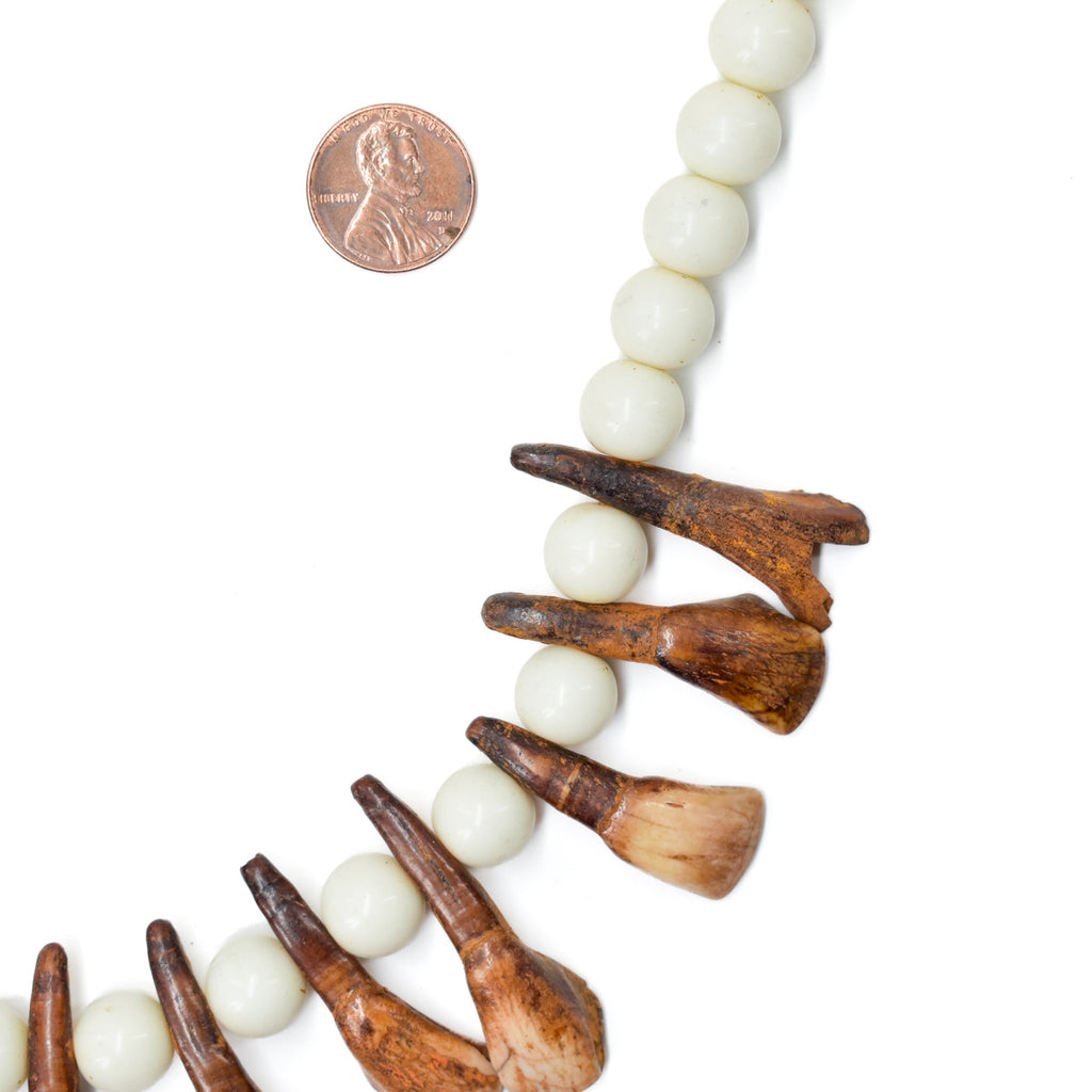 White Pigeon Egg Bohemian Trade Beads With Buffalo Teeth