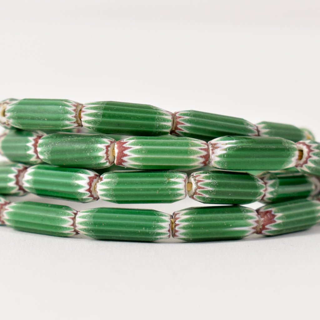 Green Chevron Venetian Trade Beads 34 Inch