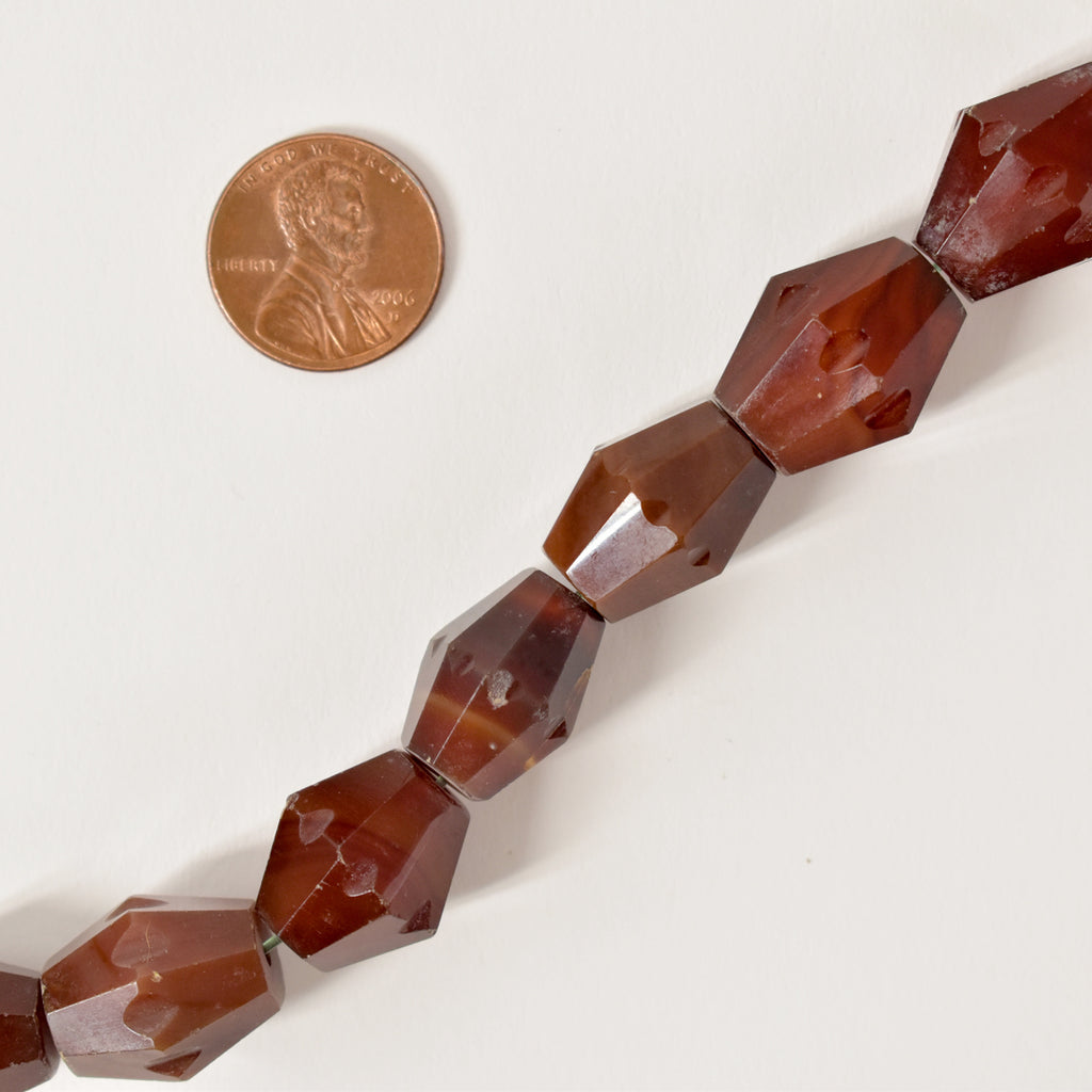 Carnelian Red Agate Faceted Bicone Trade Beads