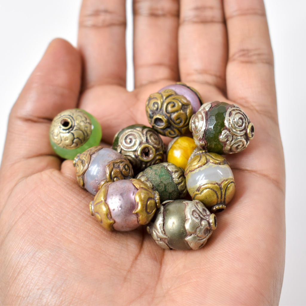 10 Loose Tibetan Repoussé Beads