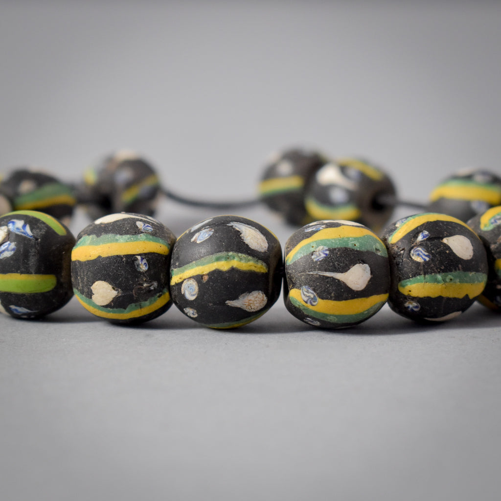 16 Black Ghost Venetian Trade Beads