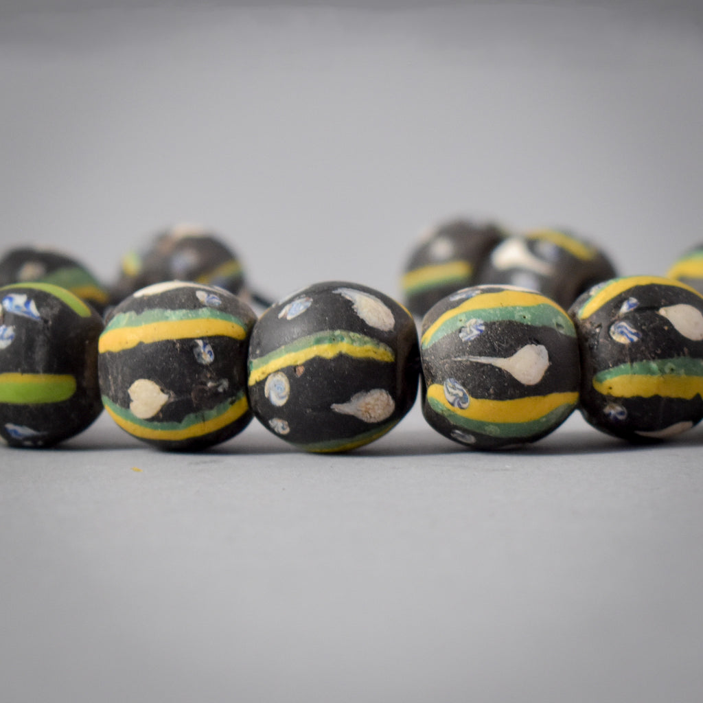 16 Black Ghost Venetian Trade Beads