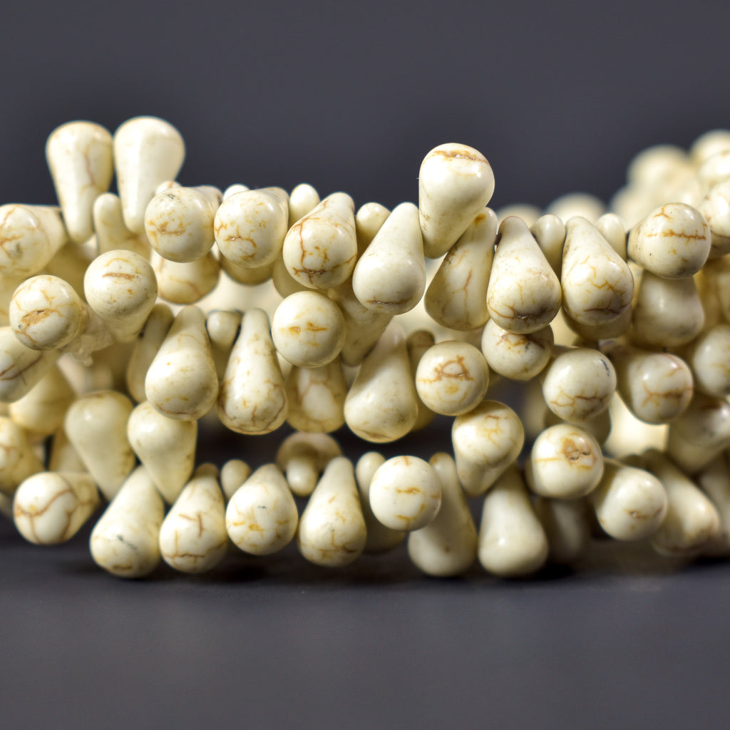 Bohemian White Teardrop Trade Beads Czech 34 Inch