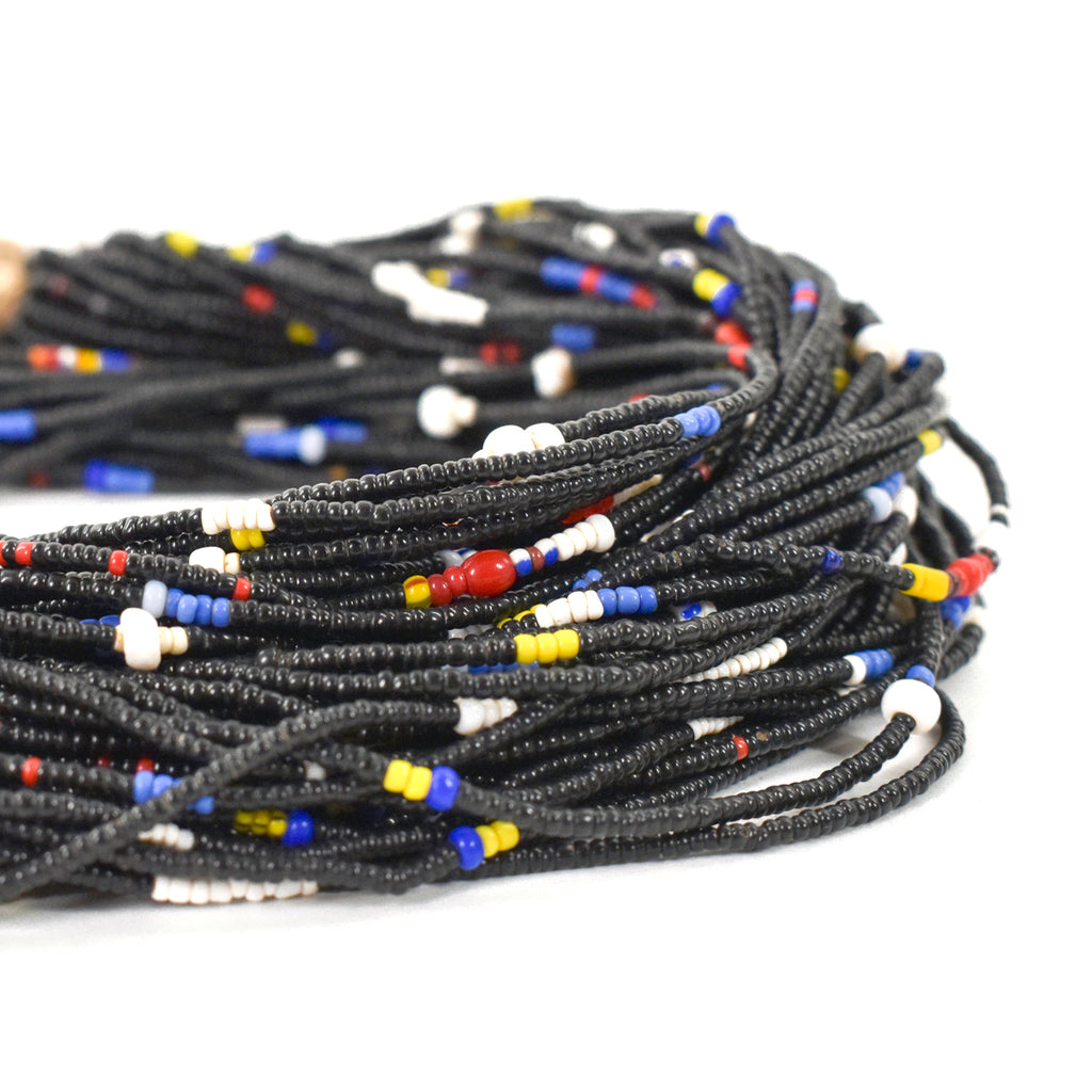 Black and Multi-colored Baule Tamba Seed Bead Necklace