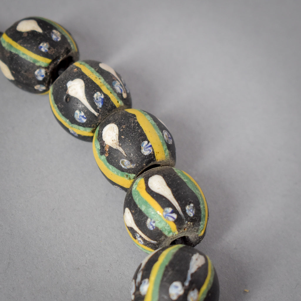 16 Black Ghost Venetian Trade Beads