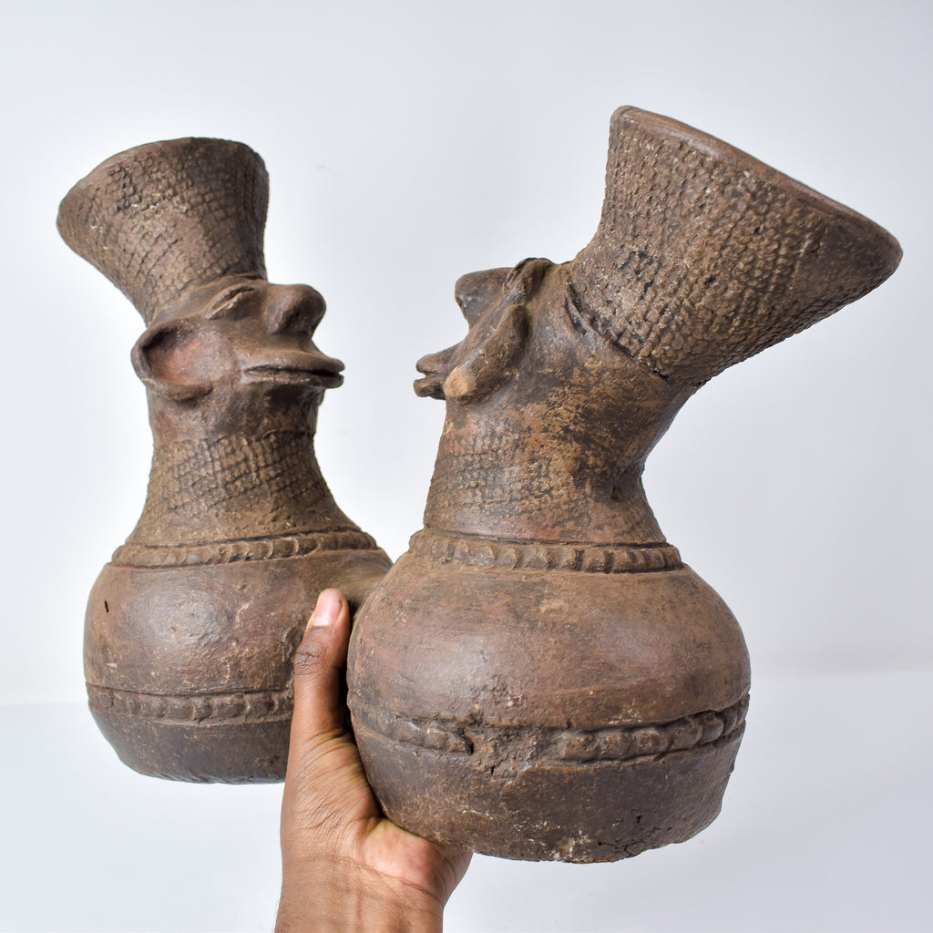 Mangbetu Double Figure Marriage Clay Vessel Congo
