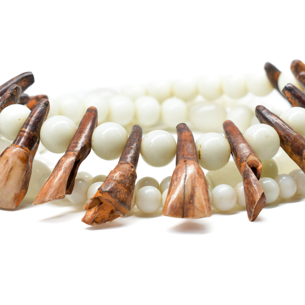 White Pigeon Egg Bohemian Trade Beads With Buffalo Teeth