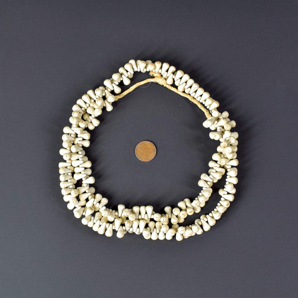 Bohemian White Teardrop Trade Beads Czech 34 Inch