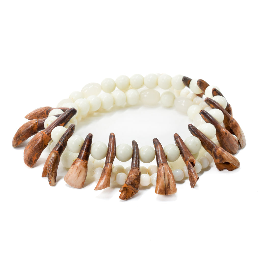 White Pigeon Egg Bohemian Trade Beads With Buffalo Teeth