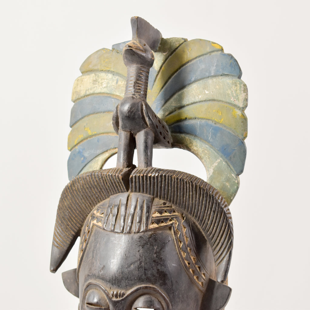 Guro Yaure Portrait Mask With Bird Crest and Horns Côte d'Ivoire