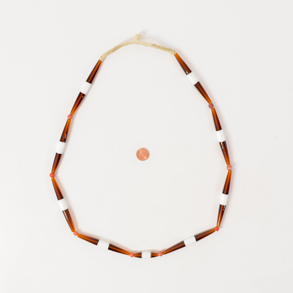 Bohemian Orange and White Tubular Bicone Translucent Trade Beads Czech 34 inches