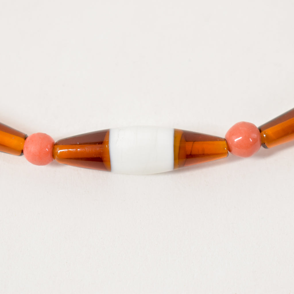 Bohemian Orange and White Tubular Bicone Translucent Trade Beads Czech 34 inches