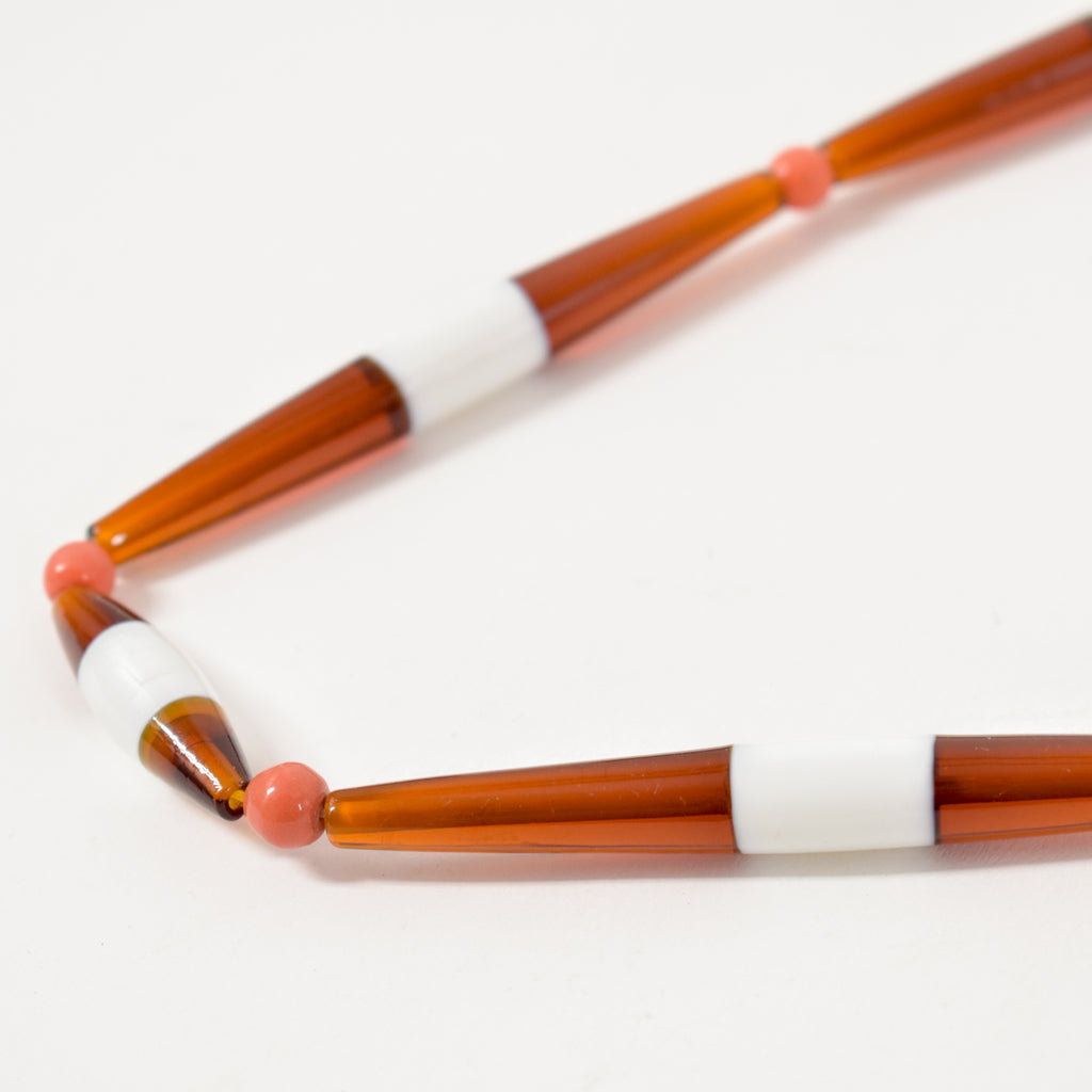 Bohemian Orange and White Tubular Bicone Translucent Trade Beads Czech 34 inches
