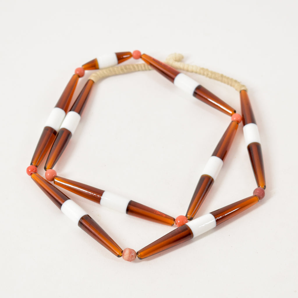 Bohemian Orange and White Tubular Bicone Translucent Trade Beads Czech 34 inches