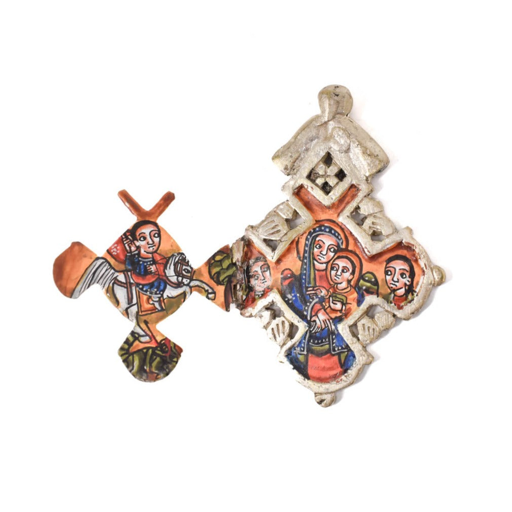 Painted Coptic Cross Icon Pendant Ethiopia