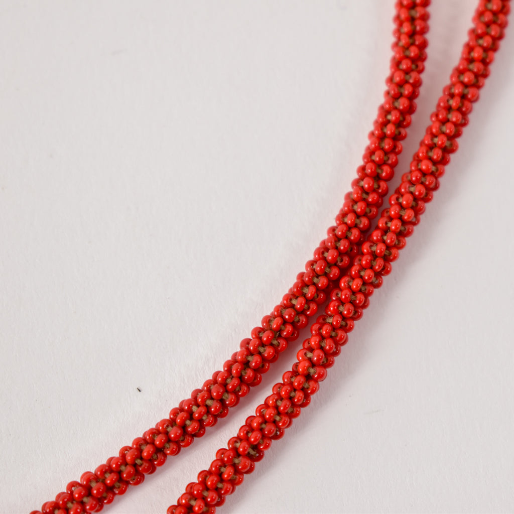 Red Fulani Beaded Necklace Nigeria 30 Inch