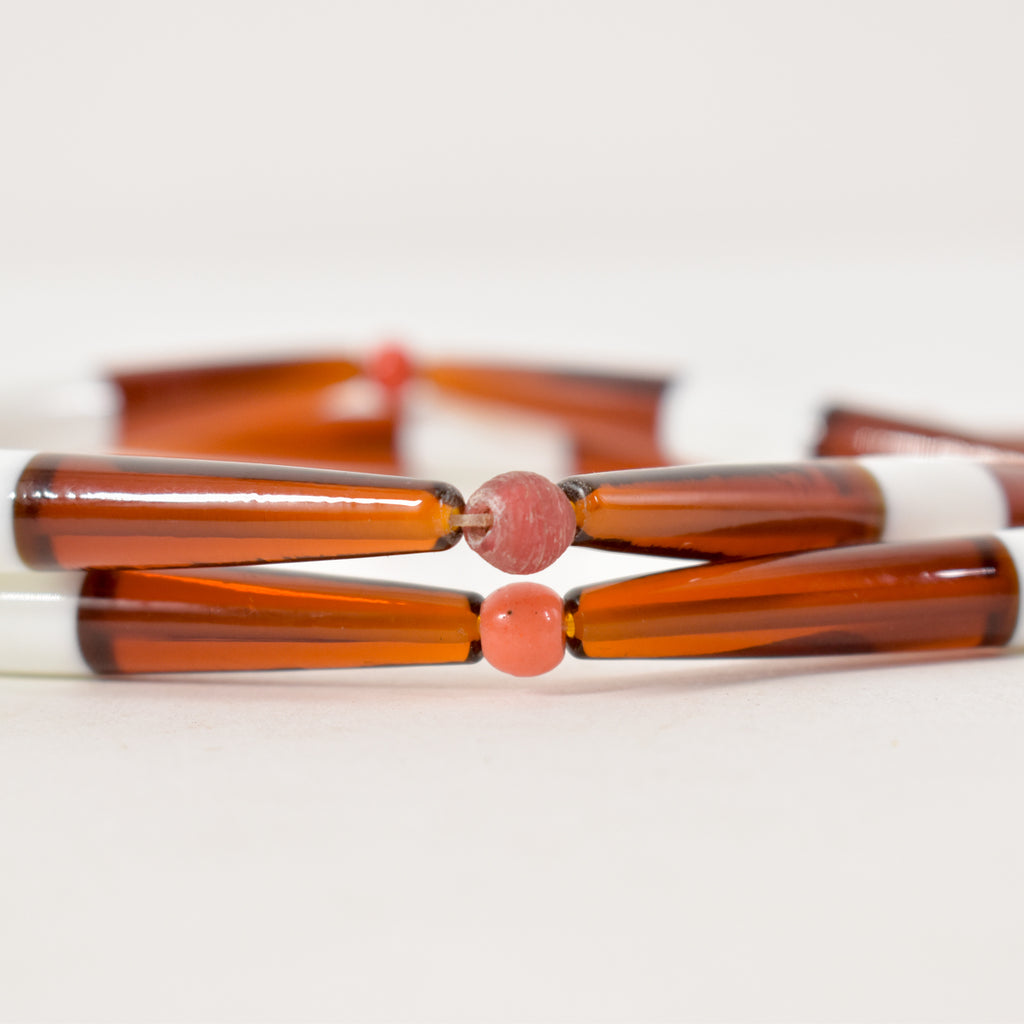 Bohemian Orange and White Tubular Bicone Translucent Trade Beads Czech 34 inches