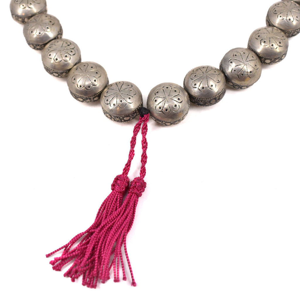 Metal Moroccan Beaded Necklace with Tassel