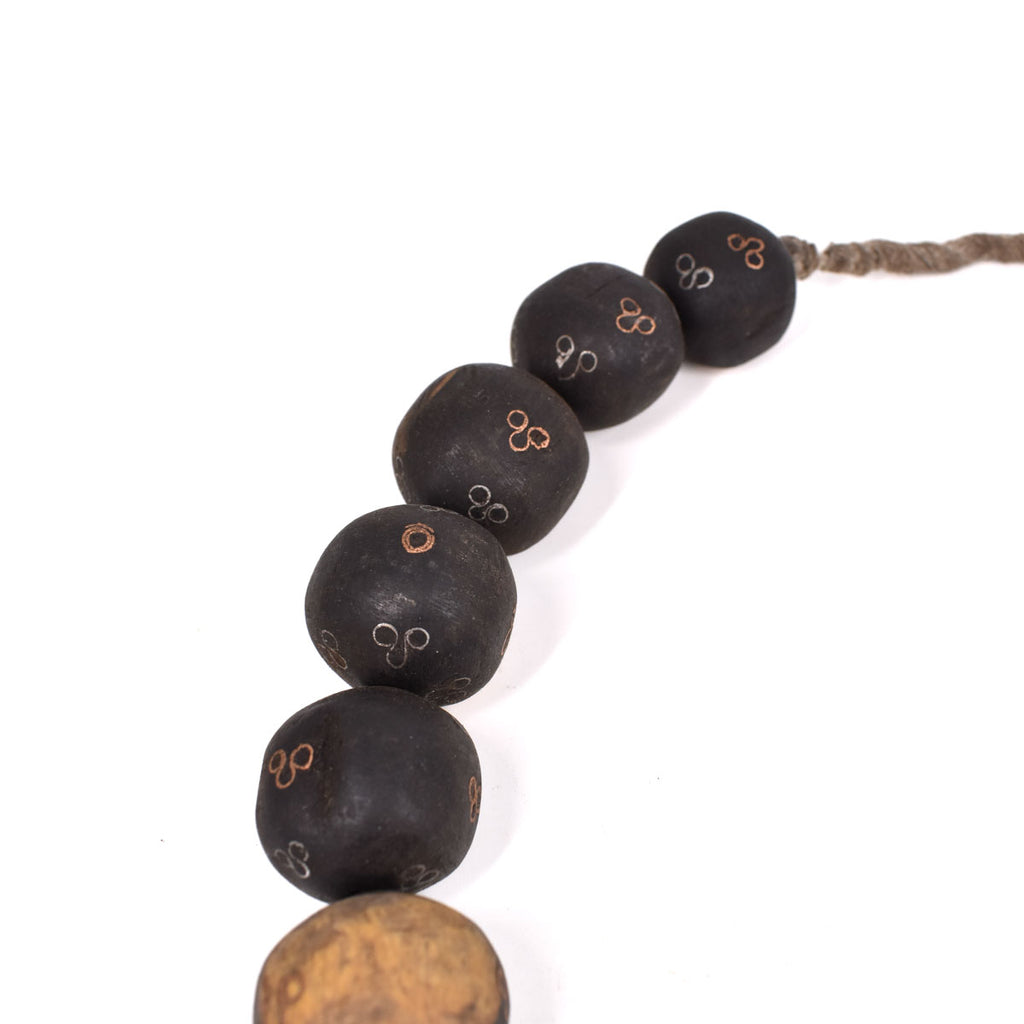 Ebony or Black Wood Trade Beads with Inlaid Silver Mali