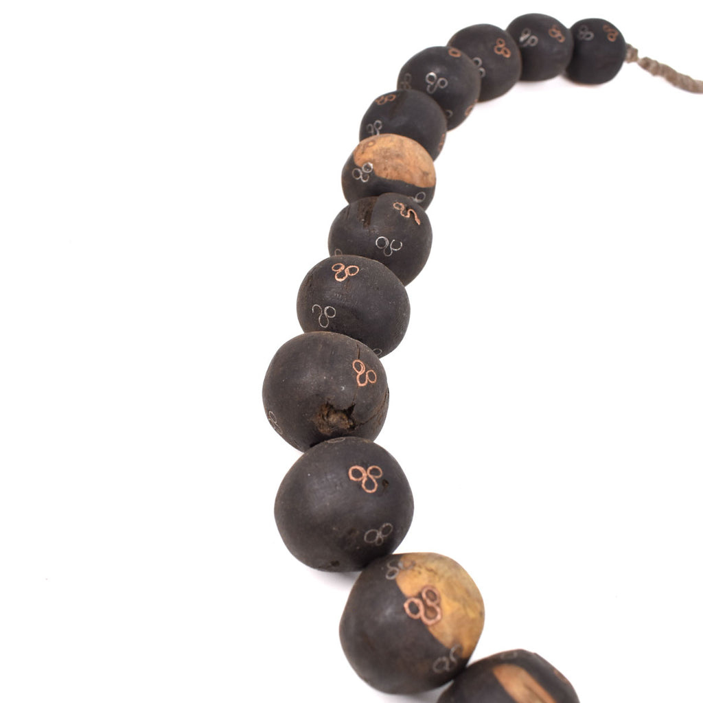 Ebony or Black Wood Trade Beads with Inlaid Silver Mali