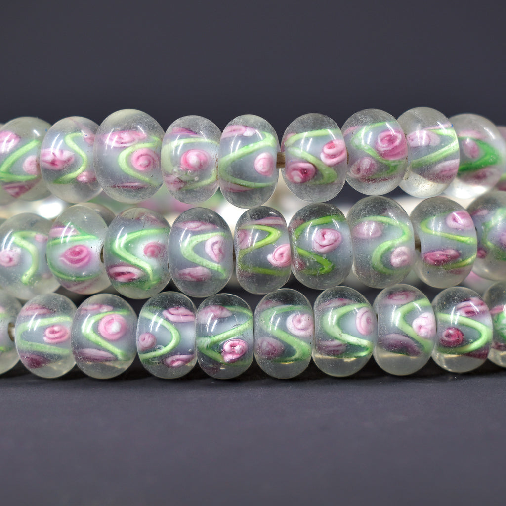 Bohemian Clear Green Pink Middle Trade Beads Czech 34 Inch