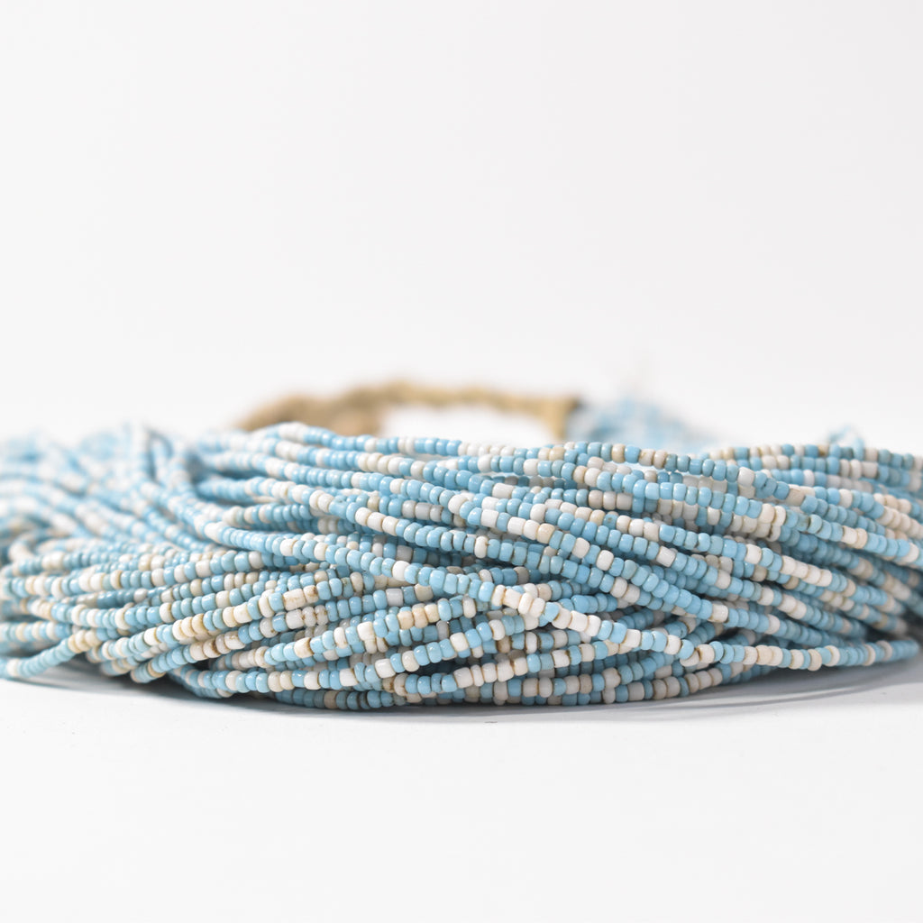 Blue and White Baule Tamba Seed Bead Necklace