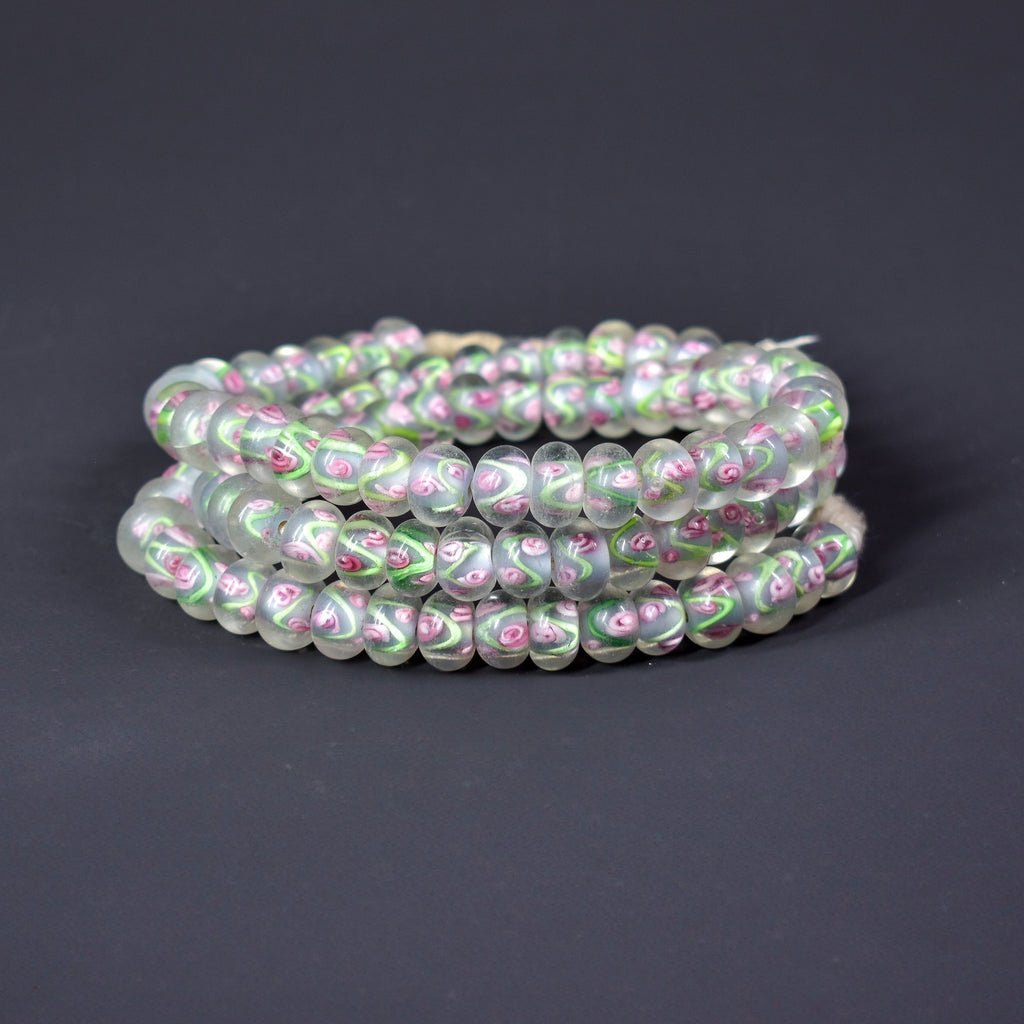 Bohemian Clear Green Pink Middle Trade Beads Czech 34 Inch