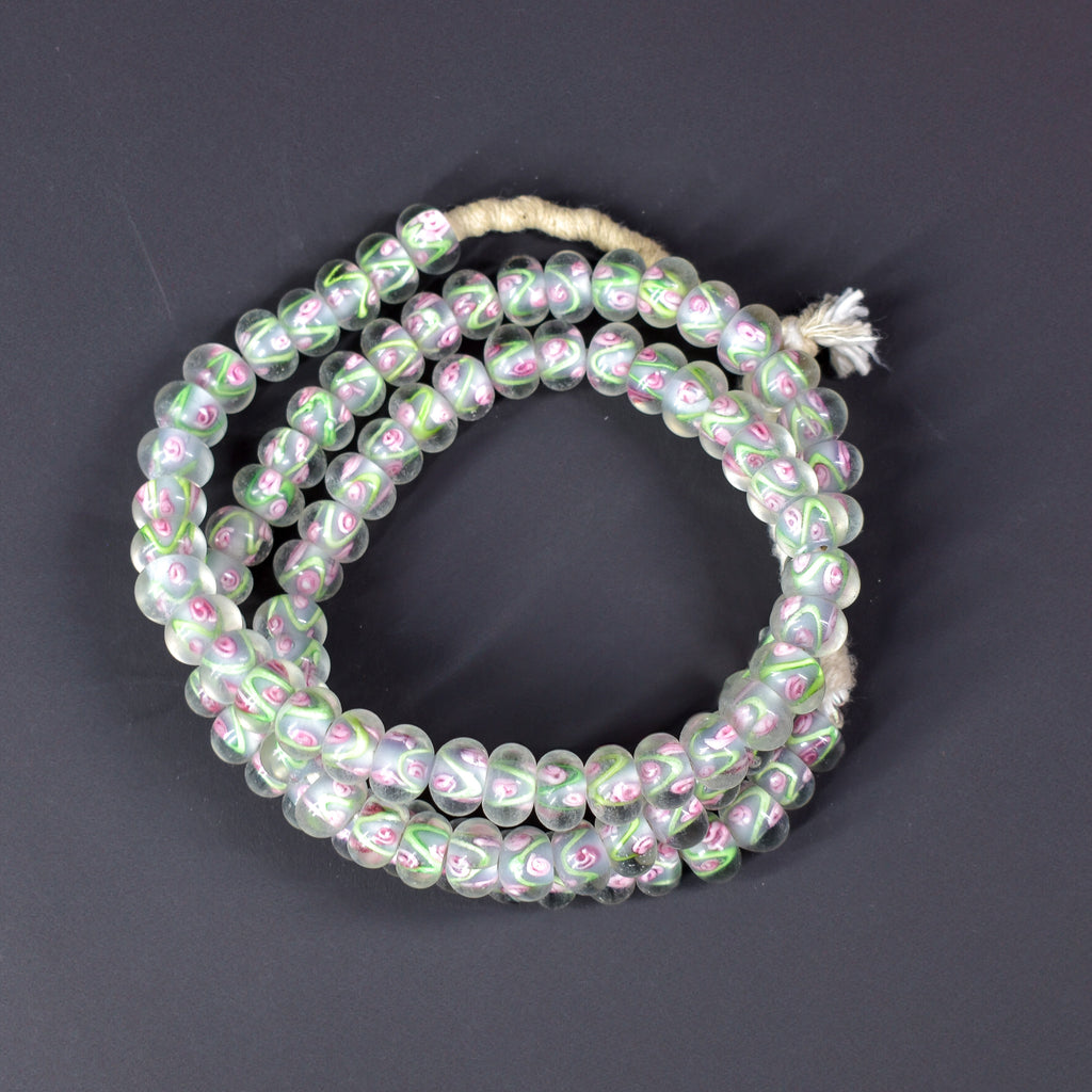 Bohemian Clear Green Pink Middle Trade Beads Czech 34 Inch