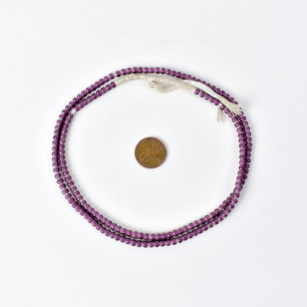 New White Heart 3mm Venetian Purple Trade Beads
