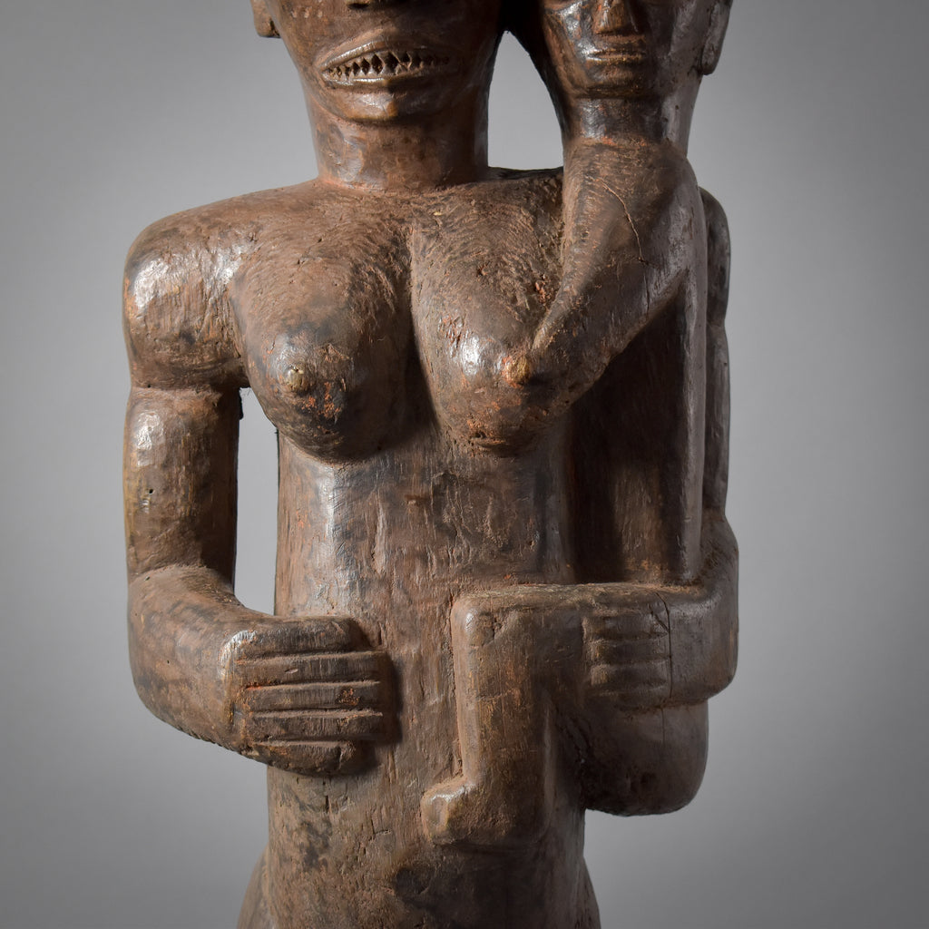 Chokwe Mother and Child Wood Figure on Custom Base Congo