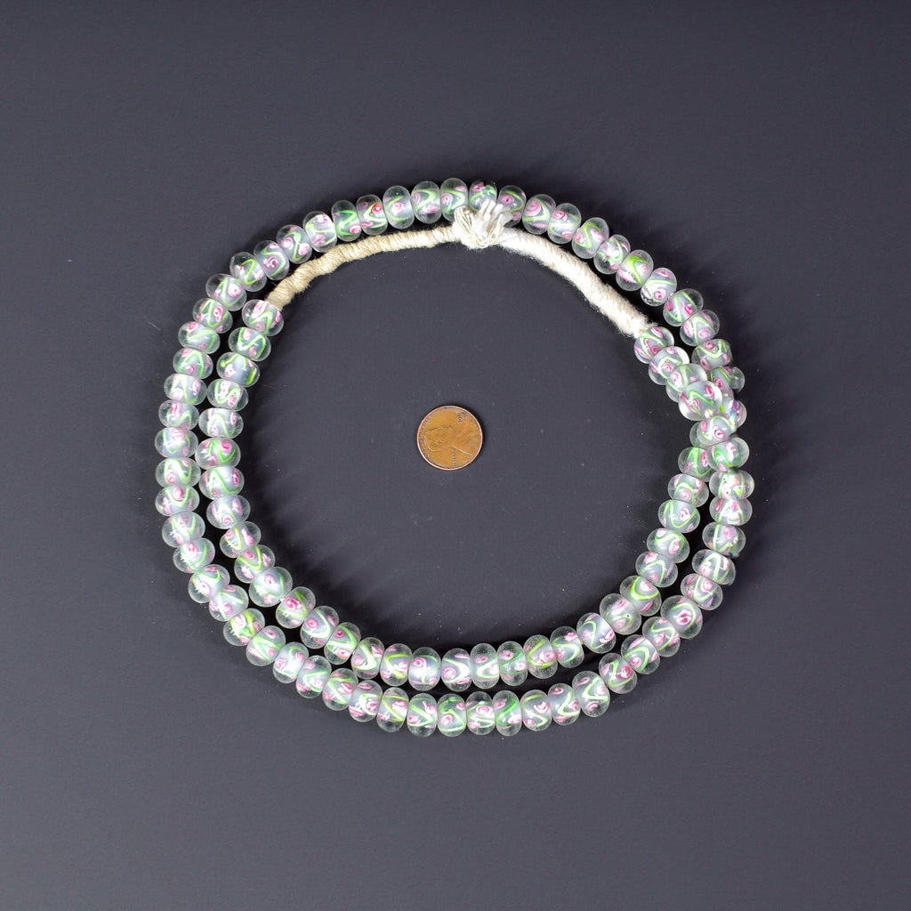 Bohemian Clear Green Pink Middle Trade Beads Czech 34 Inch
