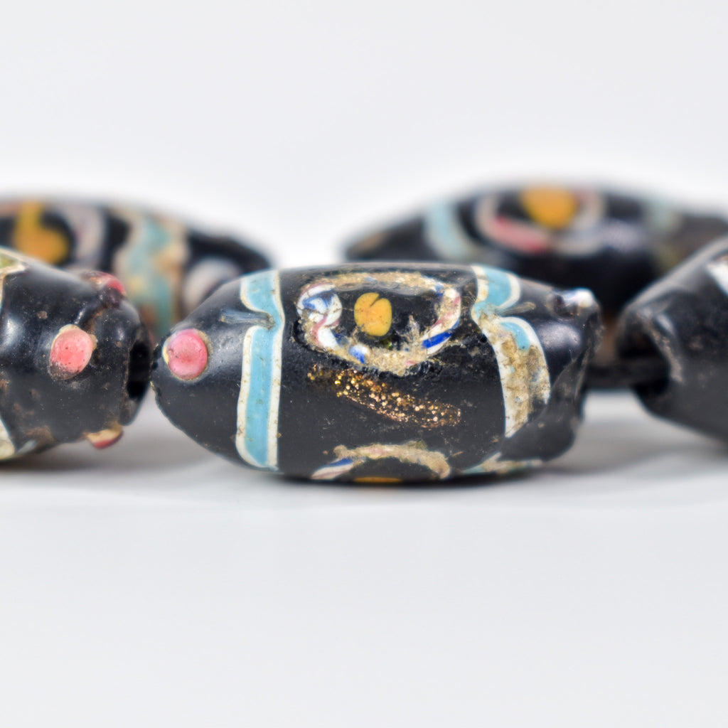 5 Aventurine Floral Venetian Black Trade Beads