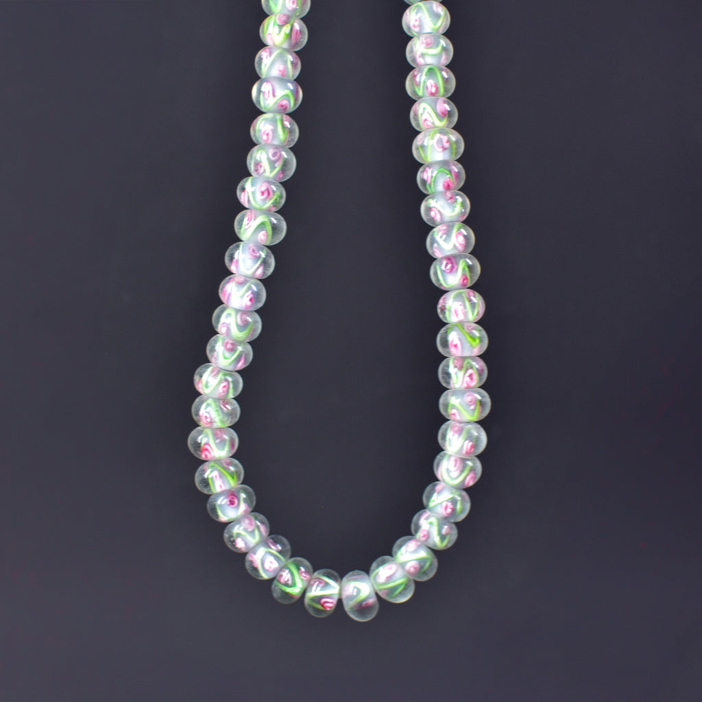 Bohemian Clear Green Pink Middle Trade Beads Czech 34 Inch