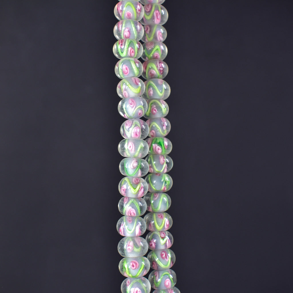 Bohemian Clear Green Pink Middle Trade Beads Czech 34 Inch
