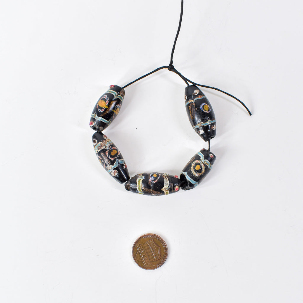 5 Aventurine Floral Venetian Black Trade Beads
