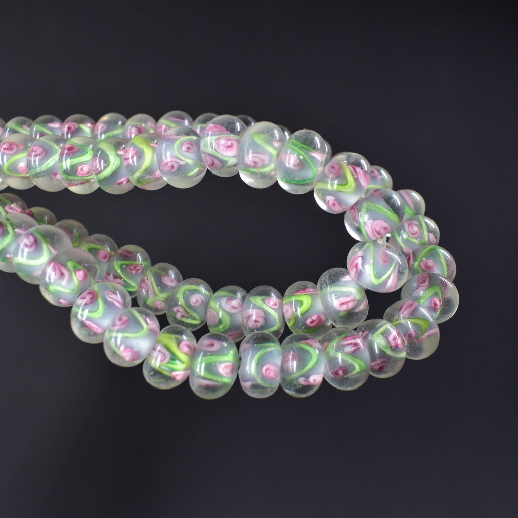 Bohemian Clear Green Pink Middle Trade Beads Czech 34 Inch