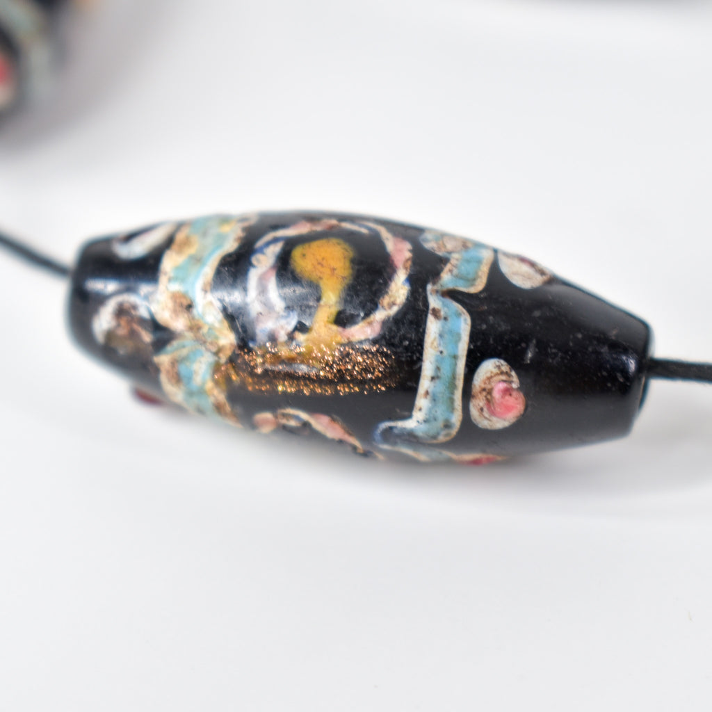 5 Aventurine Floral Venetian Black Trade Beads