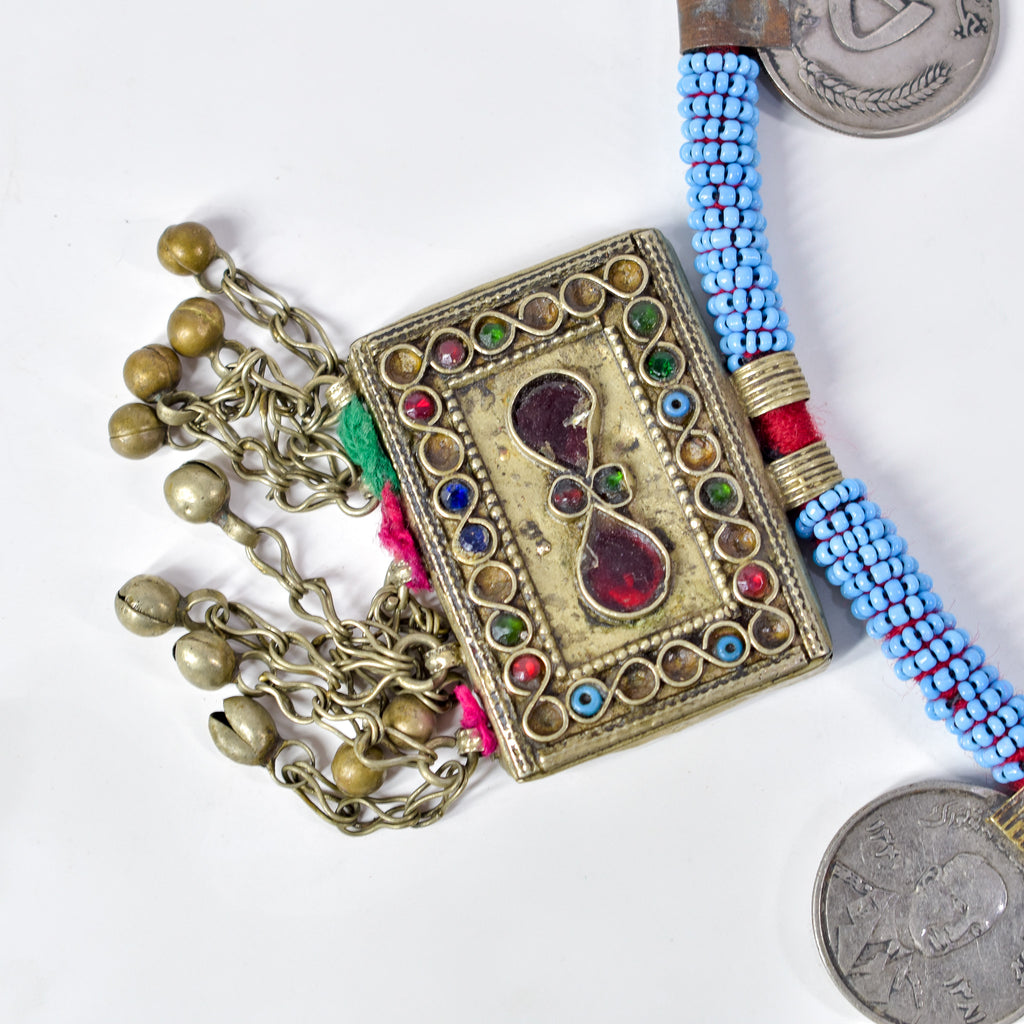 Afghanistan Kuchi Necklace with Rectangular and Coin Pendants