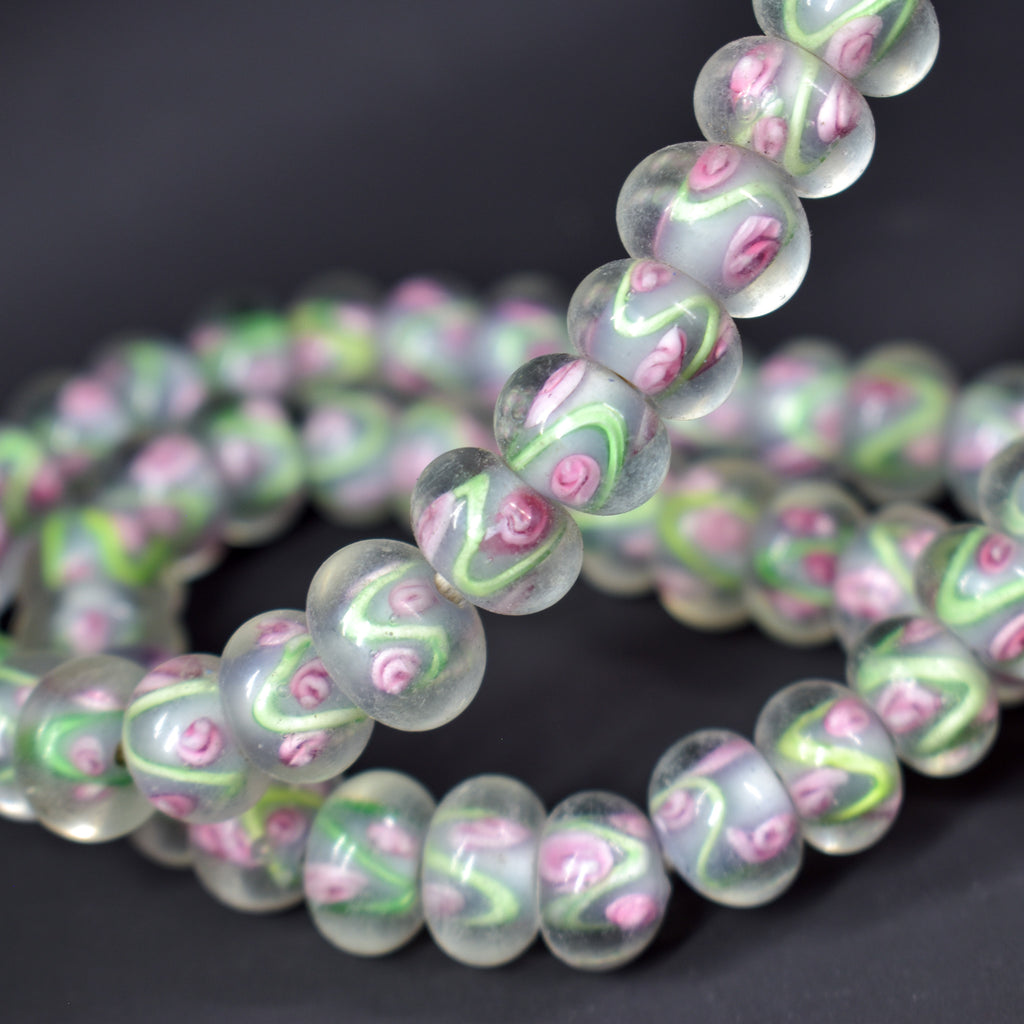 Bohemian Clear Green Pink Middle Trade Beads Czech 34 Inch