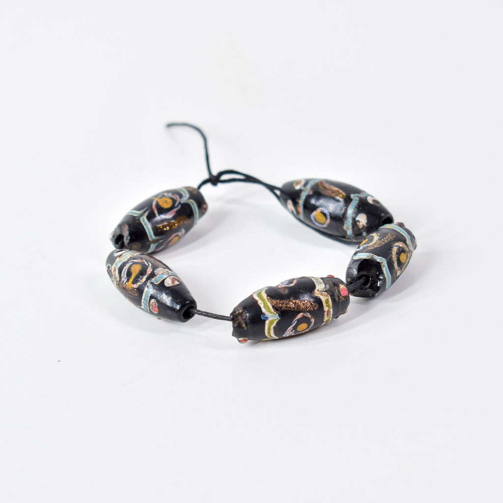 5 Aventurine Floral Venetian Black Trade Beads