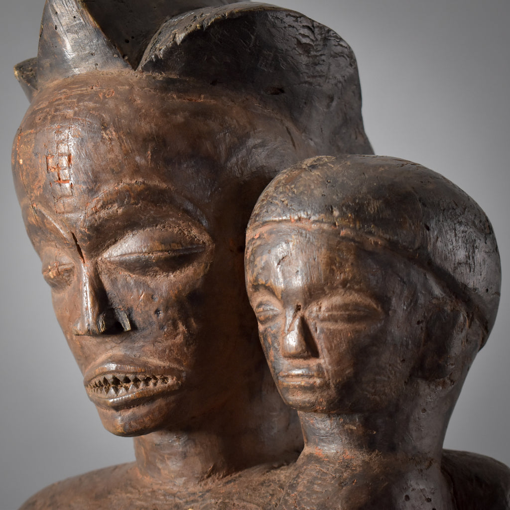 Chokwe Mother and Child Wood Figure on Custom Base Congo