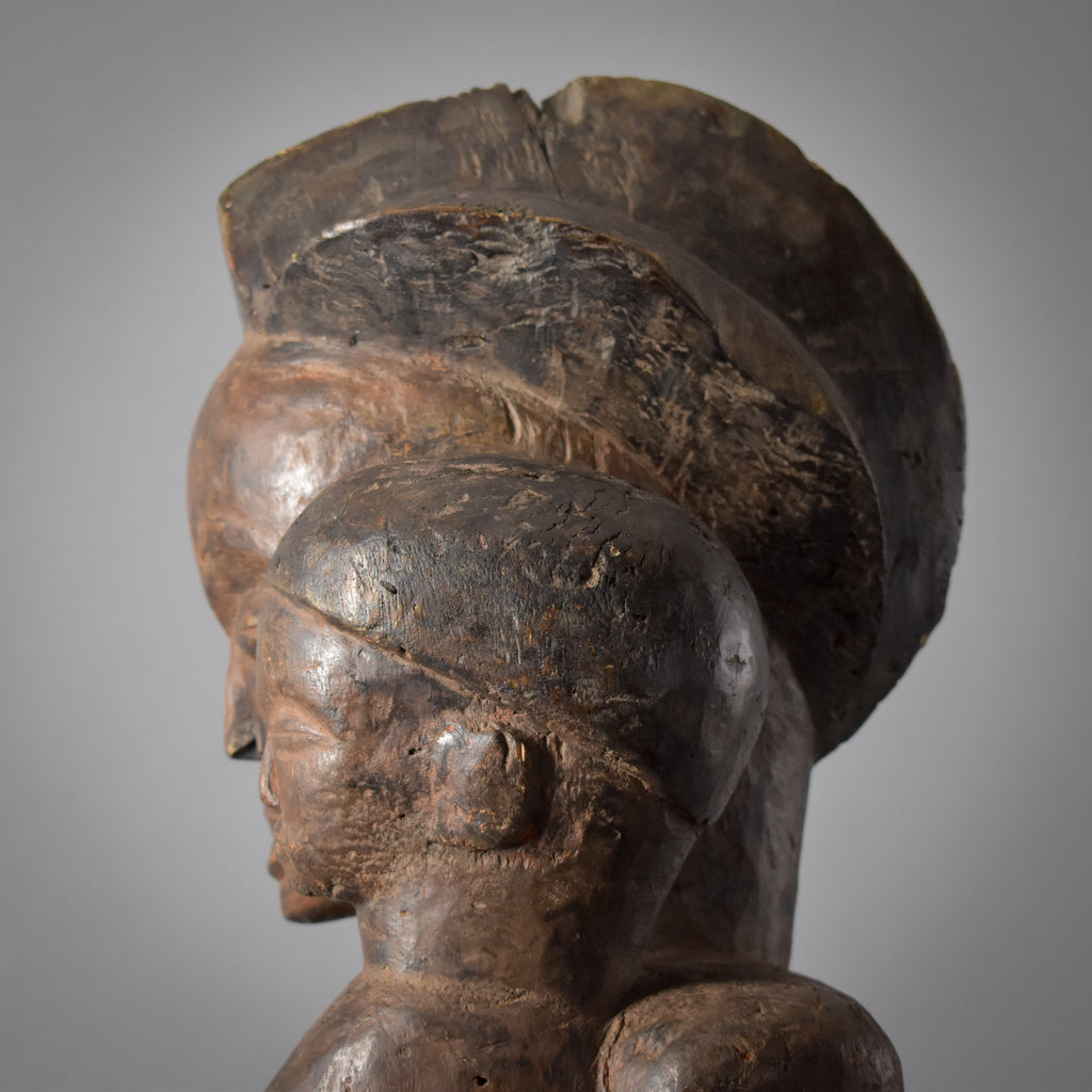 Chokwe Mother and Child Wood Figure on Custom Base Congo