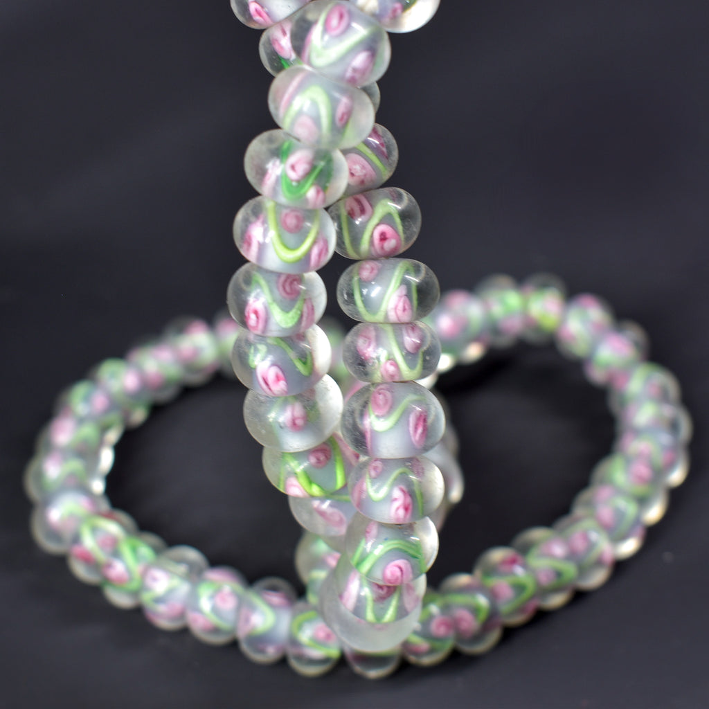 Bohemian Clear Green Pink Middle Trade Beads Czech 34 Inch