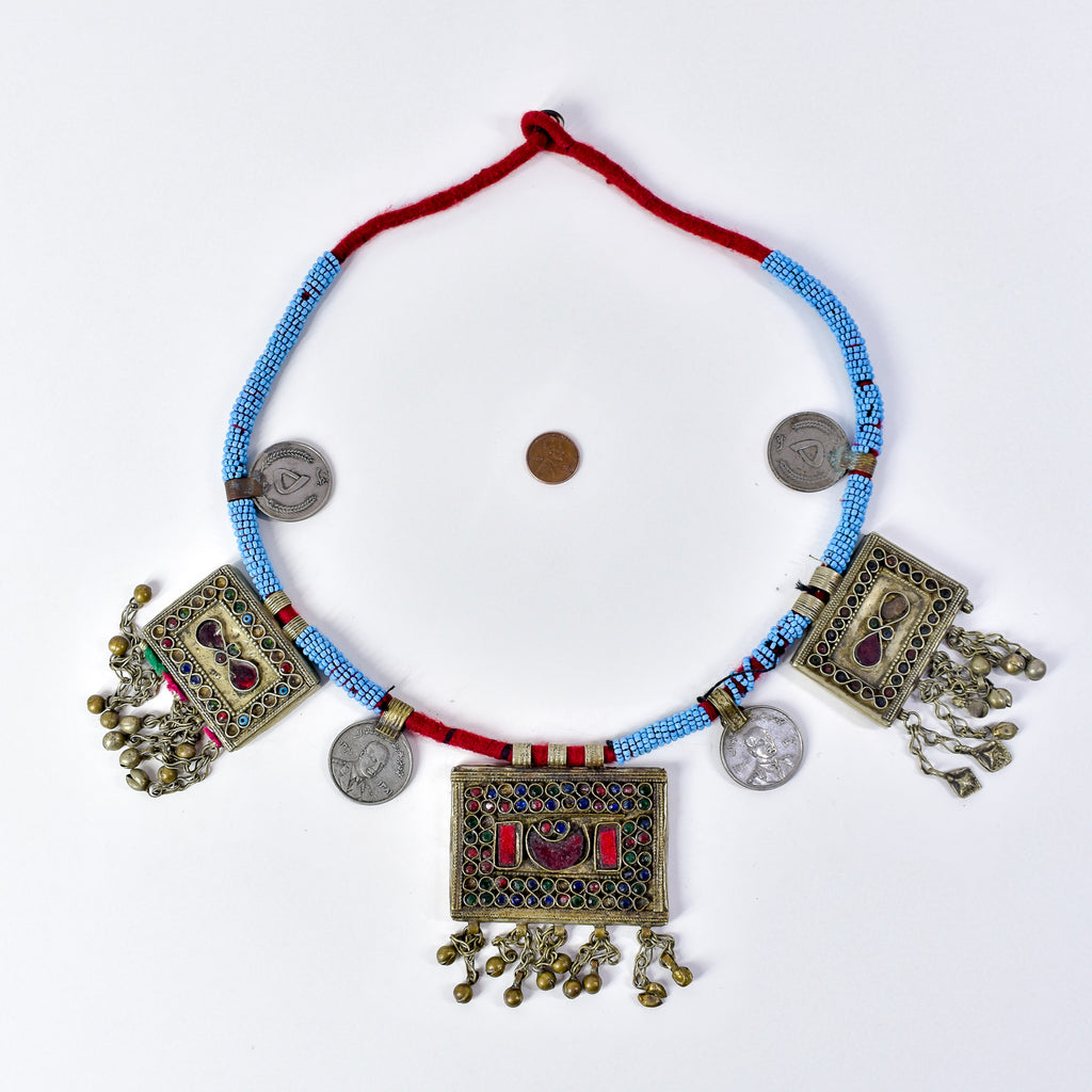 Afghanistan Kuchi Necklace with Rectangular and Coin Pendants