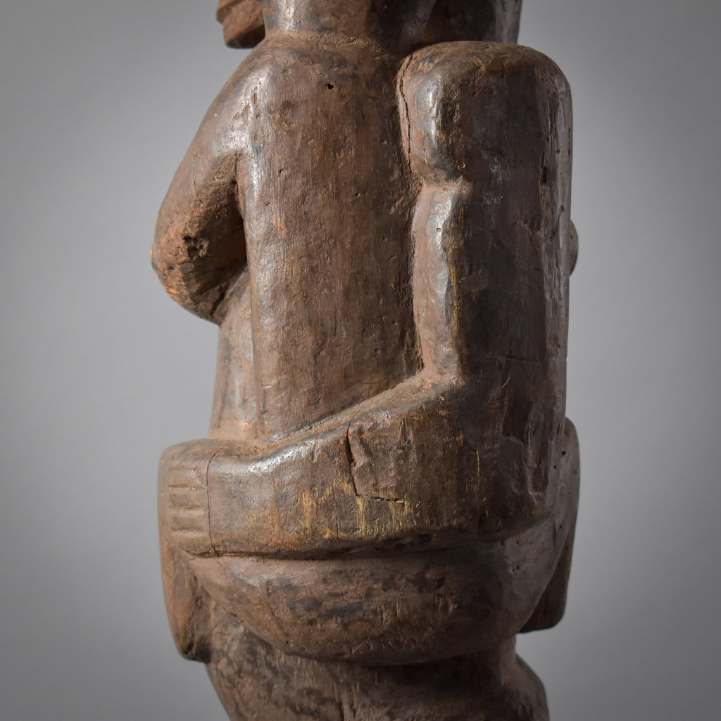 Chokwe Mother and Child Wood Figure on Custom Base Congo